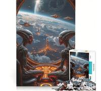 Adults 1000 Piece Jigsaw Puzzle Aliens Observing Earth from Spaceship Window, Family Game, Difficult And Challenge, Unique Birthday And Gifts 50x75cm
