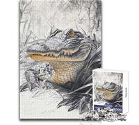 Adults 1000 Piece Jigsaw Puzzle Alligator in The Grass Brainteaser Family Games Staycation Kill Time Great Gift Size 38x26cm