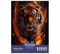 Adults 1000 Piece Jigsaw Puzzle Angry Tiger Fire Animal Jigsaws for Adults Brain Teaser Game Difficult Hard Unique Gifts for Birthday And Christmas 52x38cm/1000pcs