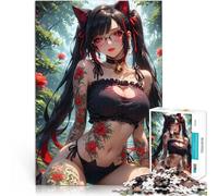 Adults 1000 Piece Jigsaw Puzzle Anime Cat Girl with Tattoos Lernspielzeug denn eignet sich ideal als Geschenk für die ganze Familie52x38cm