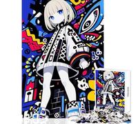 Adults 1000 Piece Jigsaw Puzzle Anime Girl with Colorful Abstract Background Educational Toy Funny Gift Educational Games Improving Love between Couples Size 38x26cm