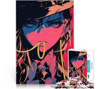 Adults 1000 Piece Jigsaw Puzzle Anime Girl with Hat and Chain Präzisionsschnitt Die Liebe zwischen Paaren stärken75x50cm