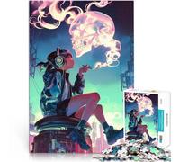 Adults 1000 Piece Jigsaw Puzzle Anime Skull Smoking Girl Lernspiele DIY Spielzeug Verbessern Sie das Gedächtnis75x50cm
