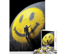 Adults 1000 Piece Jigsaw Puzzle Astronaut Graffiti on The Moon Relaxing Games Tough Challenge Home Decoration Toys Decompressing Intellectual (38x52cm)