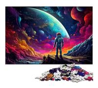 Adults 1000 Piece Jigsaw Puzzle Astronaut Standing on Colorful Galaxy Difficult Hard Jigsaw Great Gifts And Toys for Teenager Age 14 Years Up 1000 PCS(75x50cm)