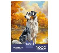 Adults 1000 Piece Jigsaw Puzzle Autumn Dog by River-1 Jigsaw for Adults Brain Teaser Game Staycation Kill Time Parent-child Interaction 38x26cm/1000pcs