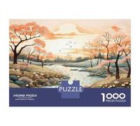 Adults 1000 Piece Jigsaw Puzzle Autumn River Sunset Landscape Puzzles for Adults Fun Games Perfect Decoration Parent-child Interaction 70x50cm/1000pcs