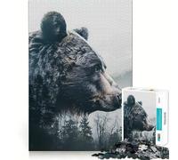 Adults 1000 Piece Jigsaw Puzzle Bear Forest Sentinel Exact Edge Art Brain Game Gift Cozy Time Game Christmas Fun Gift (38x52cm)