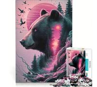 Adults 1000 Piece Jigsaw Puzzle Bear Pink Silhouette Fores, Educational Games, Fun at Home Activities, Wishlist with Santa Claus 38x26cm