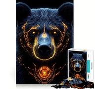 Adults 1000 Piece Jigsaw Puzzle Bear with Glowing Patterns Exact Edge Art Brain Game Gift Cozy Time Game Christmas Fun Gift (38x52cm)