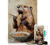 Adults 1000 Piece Jigsaw Puzzle Beaver Noodle Feast- Exact Edge Art Brain Game Gift Cozy Time Game Christmas Fun Gift (38x26cm)