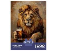Adults 1000 Piece Jigsaw Puzzle Beer Drinking Lion Jigsaws for Adults Brain Teaser Game Difficult Hard Unique Gifts for Birthday And Christmas 38x26cm/1000pcs