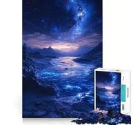 Adults 1000 Piece Jigsaw Puzzle Bioluminescent River Under Starry Sky Exact Edge Art Brain Game Gift Cozy Time Game Christmas Fun Gift (38x26cm)