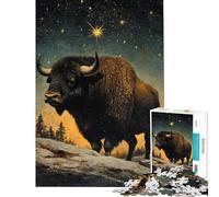 Adults 1000 Piece Jigsaw Puzzle Bison Under Starry Sky Jigsaws for Adults Fun Games Analysis And Logic Parent-child Interaction (Size 38x26cm)