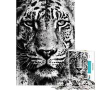 Adults 1000 Piece Jigsaw Puzzle Black And White Tiger Jigsaw for Adults Family Games Staycation Kill Time Difficult And Challenge (Size 38x26cm)