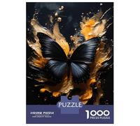 Adults 1000 Piece Jigsaw Puzzle Black Butterfly on Gold Jigsaws for Adults Anti-Stress Toys Pattern Assembly for Is Ideal As A Gift 70x50cm/1000pcs
