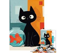 Adults 1000 Piece Jigsaw Puzzle Black Cat And Goldfish Illustration Toy Intellectual Game Impossible Game Learning Educational Secret Santa Gifts (Size 50x75cm)