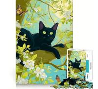 Adults 1000 Piece Jigsaw Puzzle Black Cat in A Blossoming Tree Fine Joint Fun Mind Game Gift Cozy Game Play Xmas Leisure Gift (38x52cm)