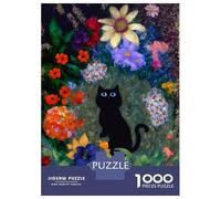 Adults 1000 Piece Jigsaw Puzzle Black Cat in The Flowers Puzzles for Adults Fun Games Perfect Decoration Parent-child Interaction 52x38cm/1000pcs