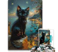Adults 1000 Piece Jigsaw Puzzle Black Cat on A Wall Toy Intellectual Game Presents for Women Birthday Gift (50x75cm)