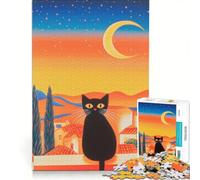 Adults 1000 Piece Jigsaw Puzzle Black Cat Under The Crescent Moon, Educational Games, Fun at Home Activities, Wishlist with Santa Claus 50x75cm