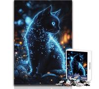 Adults 1000 Piece Jigsaw Puzzle Black Cat with Blue Glowing Fur Ideal for Cozy Downtime Fine Precision Die Cut Play Toy Size 38x52cm