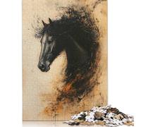Adults 1000 Piece Jigsaw Puzzle Black Horse Portrait Wooden Puzzles for Teenagers Gifts for Adults Teenagers Age 12+ 1000pcs (75x50cm)