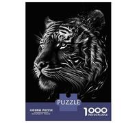 Adults 1000 Piece Jigsaw Puzzle Black Silver Tiger Jigsaw Puzzle Brain Teaser Game Wall Art Unique Gifts for Birthday And Christmas 52x38cm/1000pcs