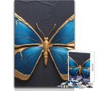 Adults 1000 Piece Jigsaw Puzzle Blue And Gold Butterfly on Dark Background Ideal for Cozy Downtime Fine Precision Die Cut Play Toy Size 38x26cm