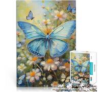 Adults 1000 Piece Jigsaw Puzzle Blue Butterfly Painting Stress Reliever Staycation Kill time deal as gifts for the whole family 50x70cm