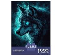 Adults 1000 Piece Jigsaw Puzzle Blue-Eyed Wolf Mystique Jigsaws for Adults Relaxing Games Stress Reliever Parent-child Interaction 52x38cm/1000pcs