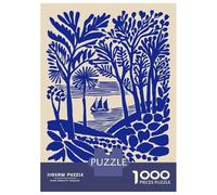 Adults 1000 Piece Jigsaw Puzzle Blue Tropical Landscape with Sailboat Jigsaw for Adults Brain Teaser Game Staycation Kill Time Parent-child Interaction 52x38cm/1000pcs