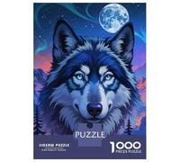 Adults 1000 Piece Jigsaw Puzzle Blue Wolf Portrait Moonlight Puzzles for Adults Brain Teaser Game Perfect Decoration Birthday And Unique Gifts 38x26cm/1000pcs