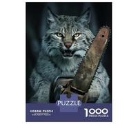 Adults 1000 Piece Jigsaw Puzzle Bobcat with Chainsaw Jigsaw Puzzle Brain Teaser Game Wall Art Unique Gifts for Birthday And Christmas 38x26cm/1000pcs