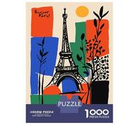 Adults 1000 Piece Jigsaw Puzzle Bonjour Paris Eiffel Tower Art Jigsaw Puzzle Brain Teaser Game Wall Art Unique Gifts for Birthday And Christmas 52x38cm/1000pcs