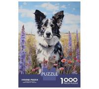Adults 1000 Piece Jigsaw Puzzle Border Collie in Flowers Jigsaw Puzzle Brain Teaser Game Presents for Women Difficult And Challenge 52x38cm/1000pcs