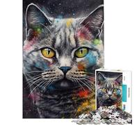 Adults 1000 Piece Jigsaw Puzzle British Shorthair Painting Adult Jigsaw Puzzle Fun Games Presents for Women Difficult And Challenge (Size 38x52cm)