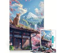 Adults 1000 Piece Jigsaw Puzzle Brown Cat in Tokyo Sharp Cut Art Brain Challenge Fun Idle Time Game Birthday Game Gift (38x52cm)