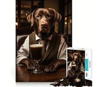 Adults 1000 Piece Jigsaw Puzzle Brown Labrador at The Bar Sharp Cut Art Brain Challenge Fun Idle Time Game Birthday Game Gift (50x75cm)