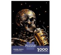 Adults 1000 Piece Jigsaw Puzzle Bubble Tea Skull Puzzles for Adults Fun Games Perfect Decoration Parent-child Interaction 52x38cm/1000pcs