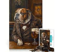 Adults 1000 Piece Jigsaw Puzzle Bulldog Irish Pub Fine Joint Fun Mind Game Gift Cozy Game Play Xmas Leisure Gift (38x52cm)