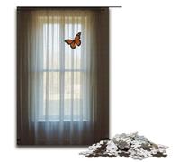 Adults 1000 Piece Jigsaw Puzzle Butterfly Flying Through Curtain Family Fun Puzzle with Matching Poster And Trivia Sheet 1000 PCS(38x26cm)