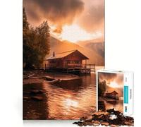 Adults 1000 Piece Jigsaw Puzzle Cabin by The Lake at Sunset Fine Joint Fun Mind Game Gift Cozy Game Play Xmas Leisure Gift (50x75cm)