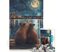 Adults 1000 Piece Jigsaw Puzzle Capybaras Under The Moon, Family Games, Hand Speed Race, Suitable for Desktop Decoration 50x75cm