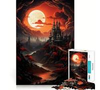 Adults 1000 Piece Jigsaw Puzzle Castle at Red Full Moon Fine Joint Fun Mind Game Gift Cozy Game Play Xmas Leisure Gift (38x26cm)