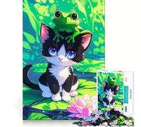 Adults 1000 Piece Jigsaw Puzzle Cat And Frog Friends Fine Joint Fun Mind Game Gift Cozy Game Play Xmas Leisure Gift (50x75cm)