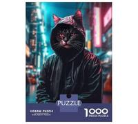 Adults 1000 Piece Jigsaw Puzzle Cat Asian City Night Puzzles for Adults Brain Teaser Game Perfect Decoration Birthday And Unique Gifts 52x38cm/1000pcs