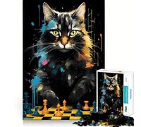 Adults 1000 Piece Jigsaw Puzzle Cat Chess Master Portrait Fine Joint Fun Mind Game Gift Cozy Game Play Xmas Leisure Gift (38x52cm)