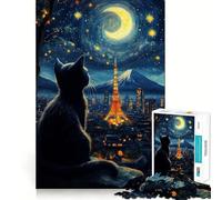 Adults 1000 Piece Jigsaw Puzzle Cat Dreaming Tokyo Starry Night Fine Joint Fun Mind Game Gift Cozy Game Play Xmas Leisure Gift (38x52cm)