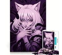 Adults 1000 Piece Jigsaw Puzzle Cat-Eared Girl with Dark Tendrils Sharp Cut Art Brain Challenge Fun Idle Time Game Birthday Game Gift (38x52cm)